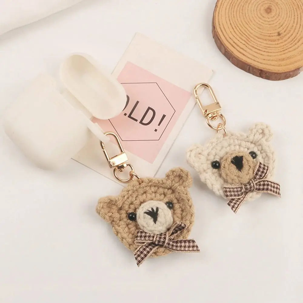 Knitted Wool Bowtie Bear Keychain – Cute Cartoon Pendant for Bags, Earphones & DIY Gifts