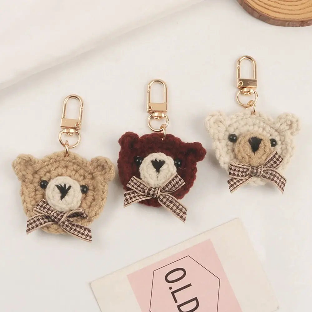 Knitted Wool Bowtie Bear Keychain – Cute Cartoon Pendant for Bags, Earphones & DIY Gifts