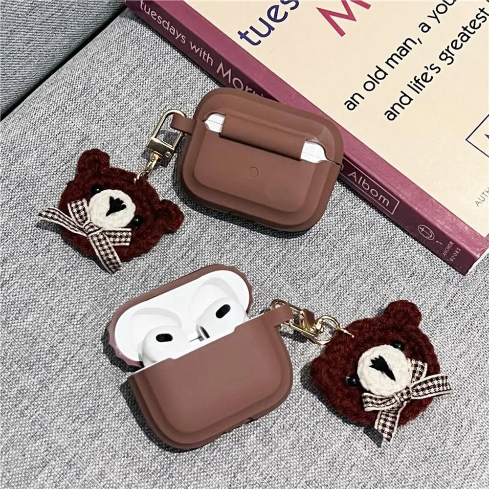 Knitted Wool Bowtie Bear Keychain – Cute Cartoon Pendant for Bags, Earphones & DIY Gifts