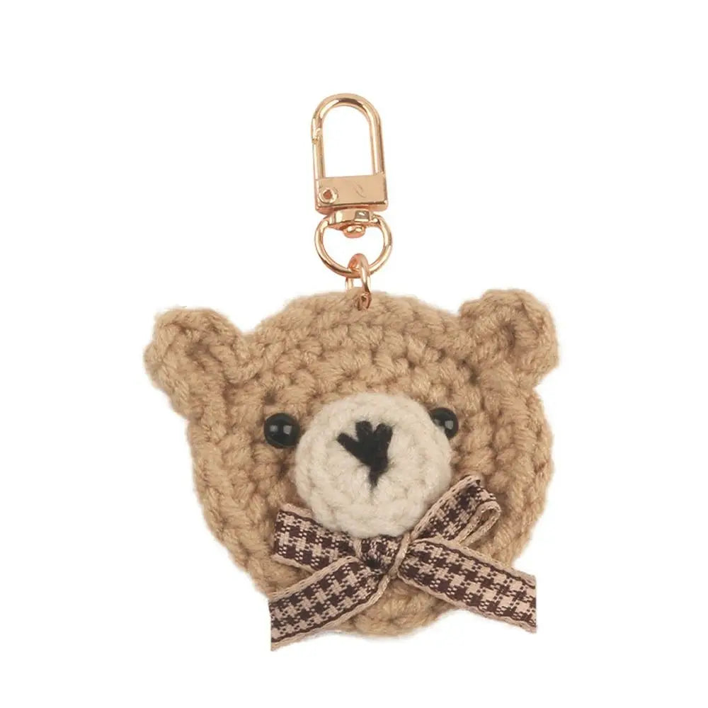 Knitted Wool Bowtie Bear Keychain – Cute Cartoon Pendant for Bags, Earphones & DIY Gifts
