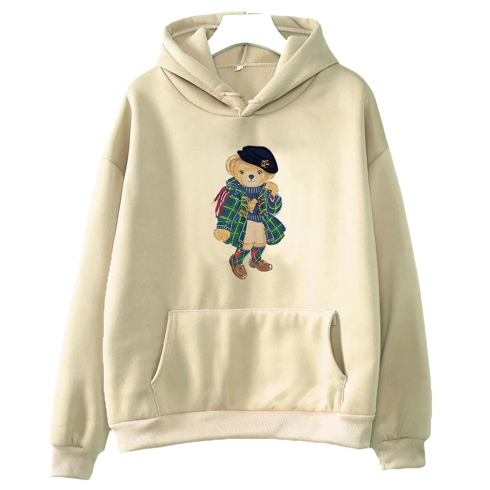 Cute Bear Print Hoodie – Women’s Oversized Fleece Sweatshirt | Cozy Winter Streetwear Pullover