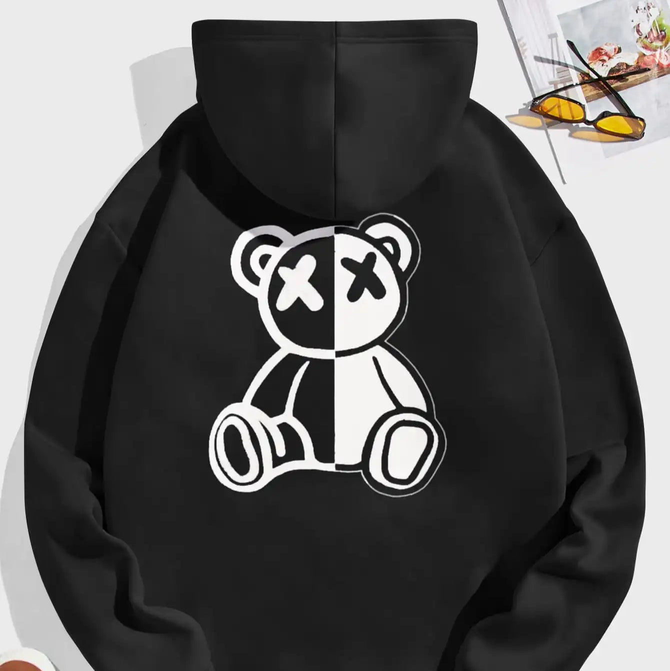 Hot-Selling Bear Print Hoodie – Men’s Fleece Sweatshirt Loose Fit, Autumn & Winter Pullover