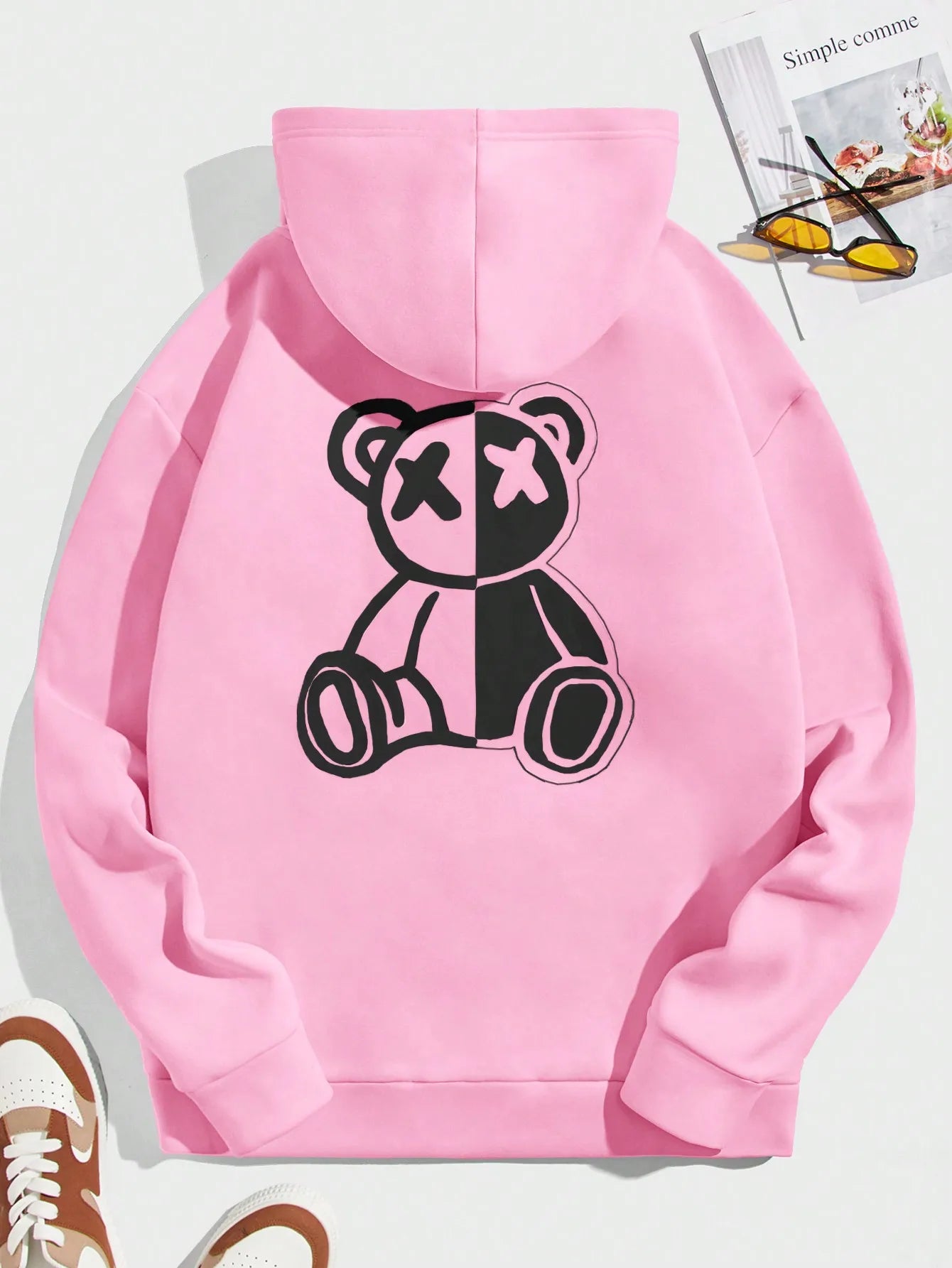 Hot-Selling Bear Print Hoodie – Men’s Fleece Sweatshirt Loose Fit, Autumn & Winter Pullover