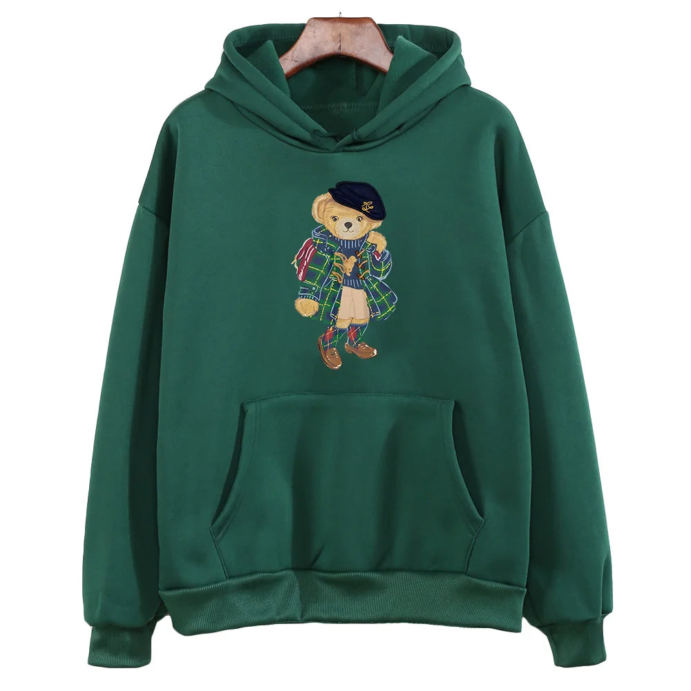 Cute Bear Print Hoodie – Women’s Oversized Fleece Sweatshirt | Cozy Winter Streetwear Pullover