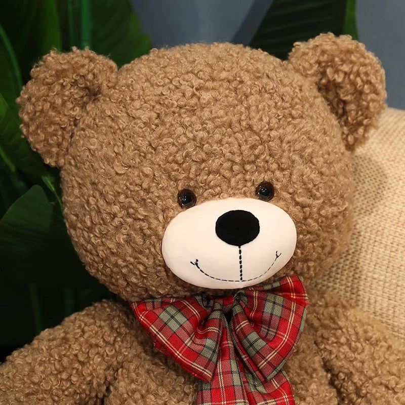 Soft Nap Pillow Bear 80cm – Big Plush Toy with Checkered Ribbon