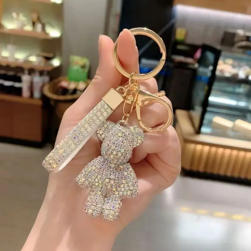 Diamond-Encrusted Teddy Bear Keychain – Luxury Sparkling Bag & Car Charm