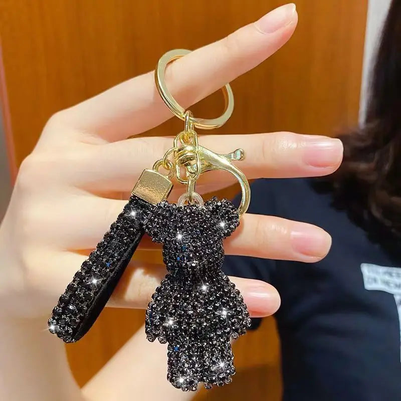 Diamond-Encrusted Teddy Bear Keychain – Luxury Sparkling Bag & Car Charm