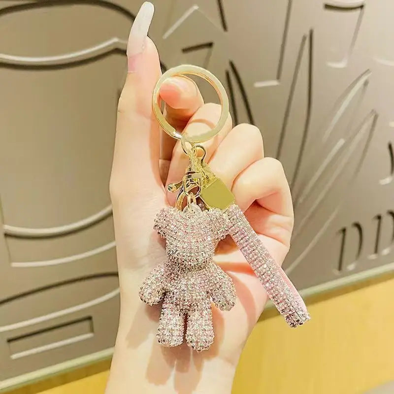 Diamond-Encrusted Teddy Bear Keychain – Luxury Sparkling Bag & Car Charm