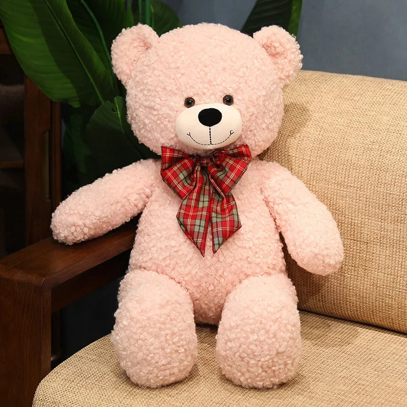 Soft Nap Pillow Bear 80cm – Big Plush Toy with Checkered Ribbon