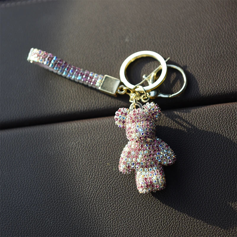 Diamond-Encrusted Teddy Bear Keychain – Luxury Sparkling Bag & Car Charm