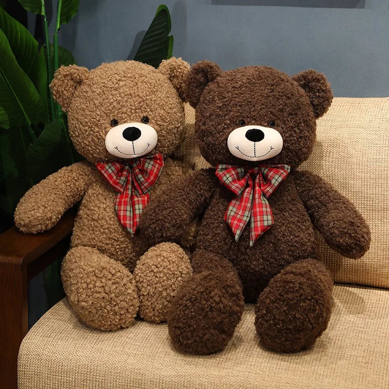 Soft Nap Pillow Bear 80cm – Big Plush Toy with Checkered Ribbon