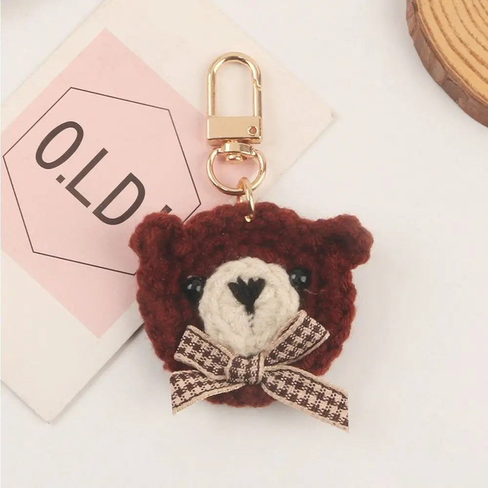 Knitted Wool Bowtie Bear Keychain – Cute Cartoon Pendant for Bags, Earphones & DIY Gifts