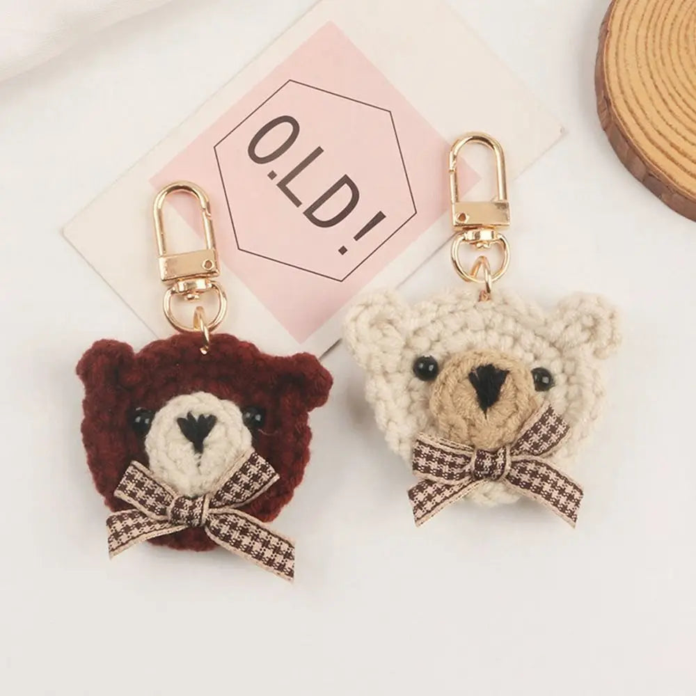 Knitted Wool Bowtie Bear Keychain – Cute Cartoon Pendant for Bags, Earphones & DIY Gifts