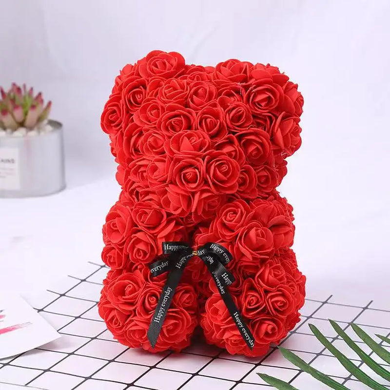 25cm Artificial Rose Teddy Bear with Gift Box – Romantic Valentine’s Gift