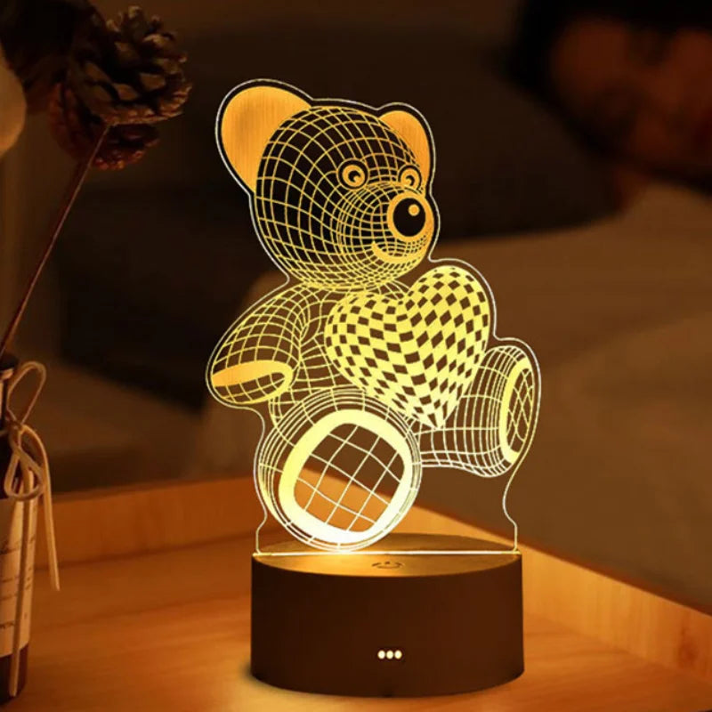 3D Teddy Bear LED Night Lamp – USB Acrylic Light for Bedroom & Gifts