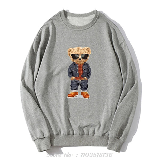 Cowboy Teddy Bear Hoodie – Oversized Men’s Streetwear Pullover | Casual Cotton Sweatshirt