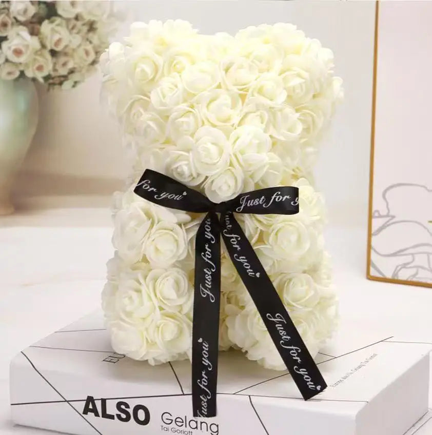 25cm Artificial Rose Teddy Bear with Gift Box – Romantic Valentine’s Gift