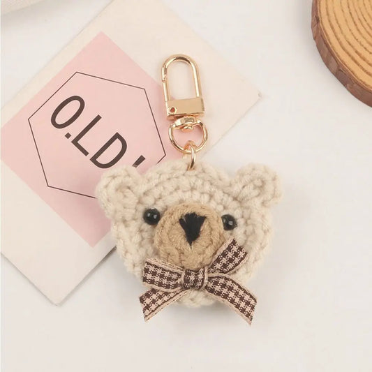  Knitted Wool Bowtie Bear Keychain – Cute Cartoon Pendant for Bags, Earphones & DIY Gifts