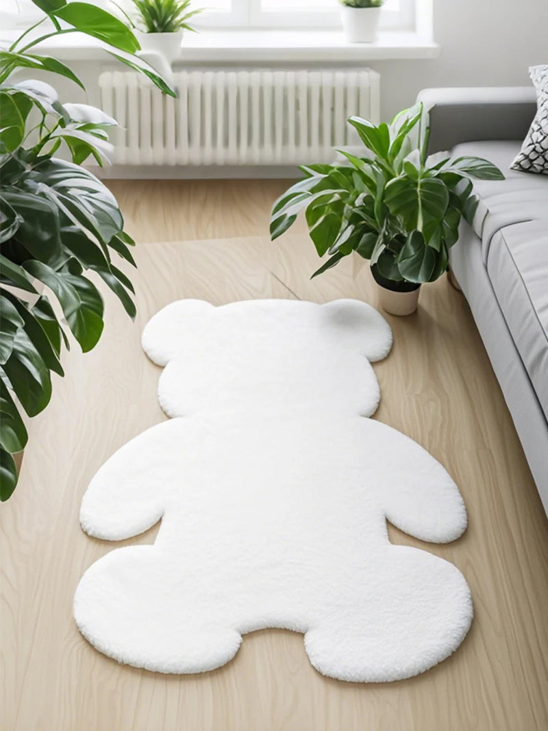 Teddy Bear Shaped Fluffy Rug – Soft Faux Rabbit Fur Mat for Kids' Room, Nursery & Living Room