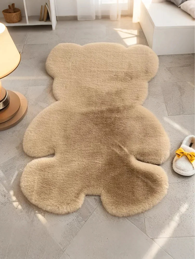 Teddy Bear Shaped Fluffy Rug – Soft Faux Rabbit Fur Mat for Kids' Room, Nursery & Living Room