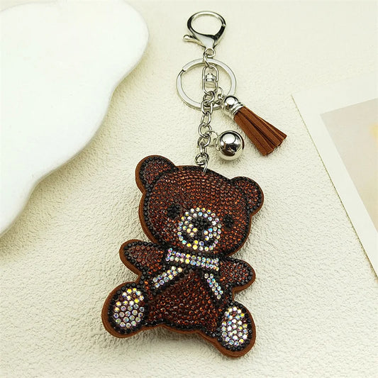 Brown Gift Bear Keychain – Cute Tassel & Rhinestone Bag Charm for Women and Men