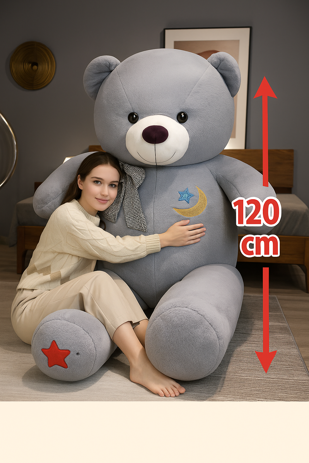 Star & Moon Teddy Bear 120cm – Extra Large Plush Toy for Gift