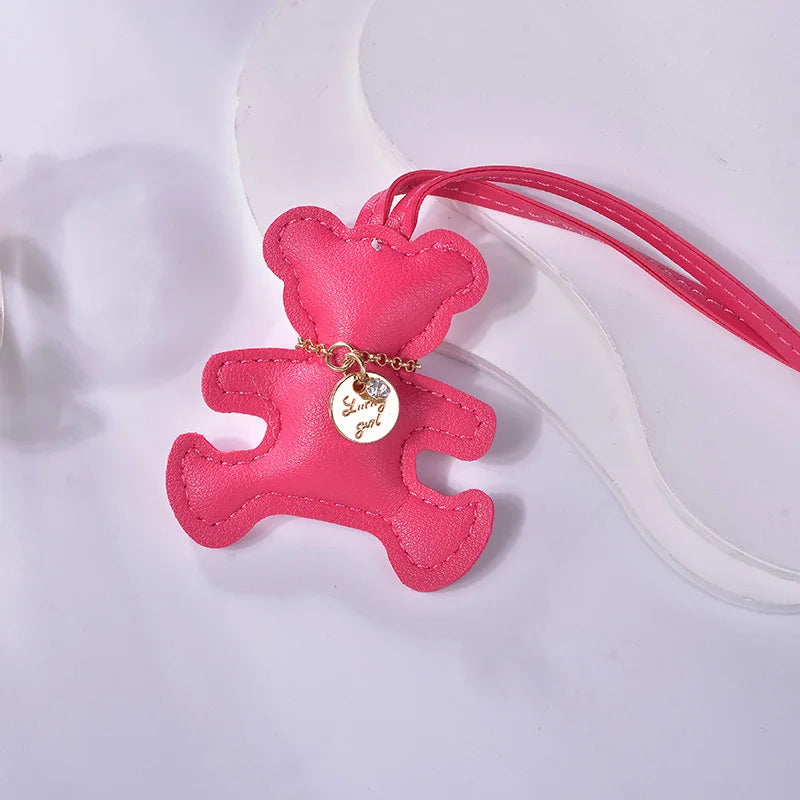 Cute PU Leather Bear Keychain – Fashion Bag Charm & Mirror Pendant for Women