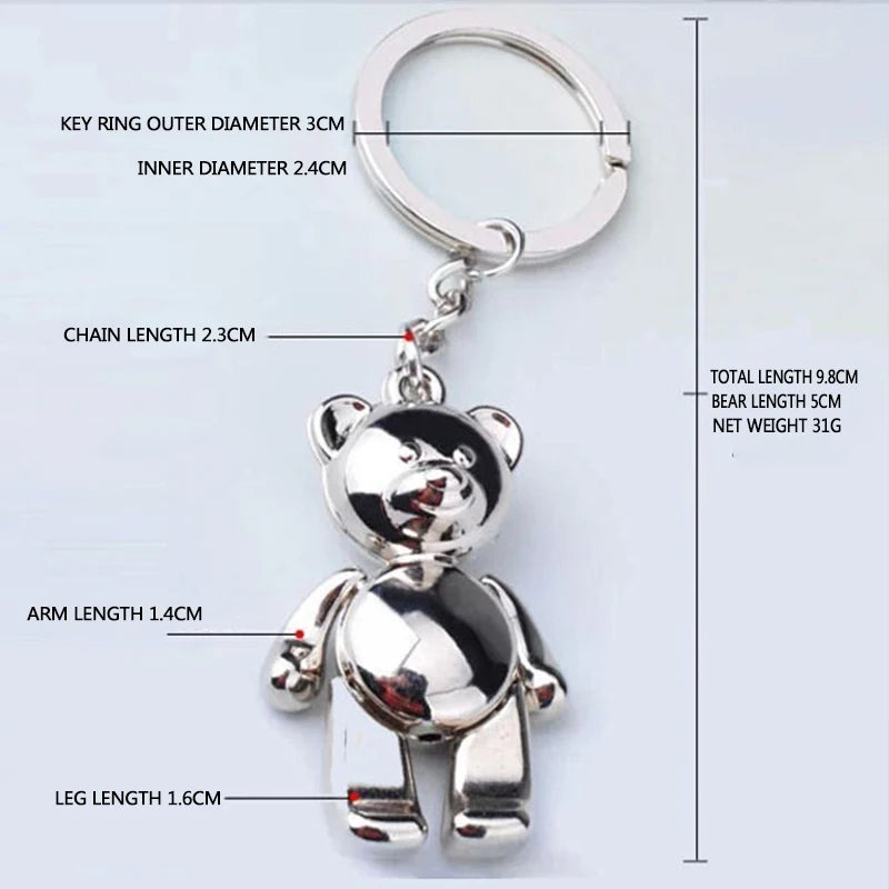 Metal Teddy Bear Keychain – Stylish Pendant for Bags & Car Keys (Unisex Gift)