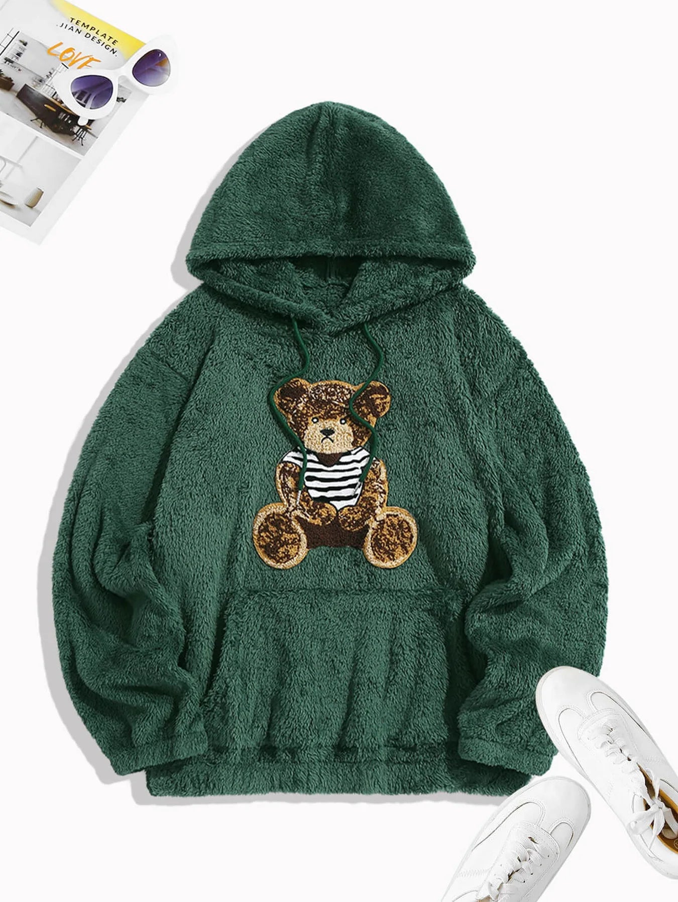 Men’s Teddy Bear Hoodie – Fluffy Faux Fur Pullover with Embroidered Bear & Kangaroo Pocket | 2025 Fuzzy Hoodie