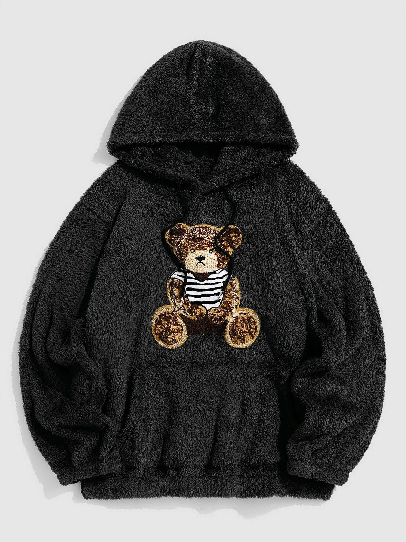 Men’s Teddy Bear Hoodie – Fluffy Faux Fur Pullover with Embroidered Bear & Kangaroo Pocket | 2025 Fuzzy Hoodie