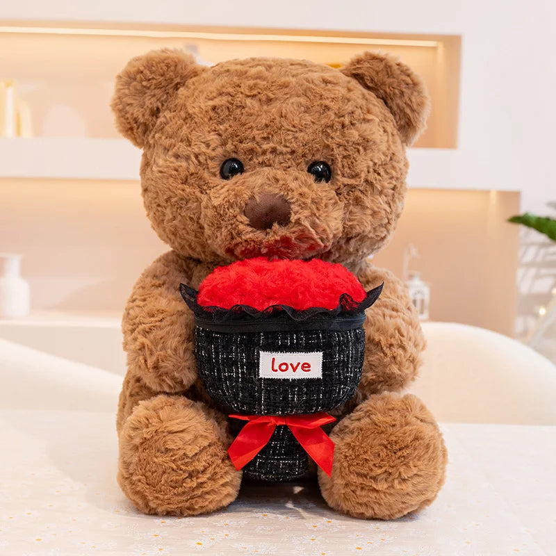 Warm Hearted Teddy Bear with Gift, Cake or Bouquet – Soft Plush Toy in Sweater for Girlfriend, Valentine's Day & Special Occasions