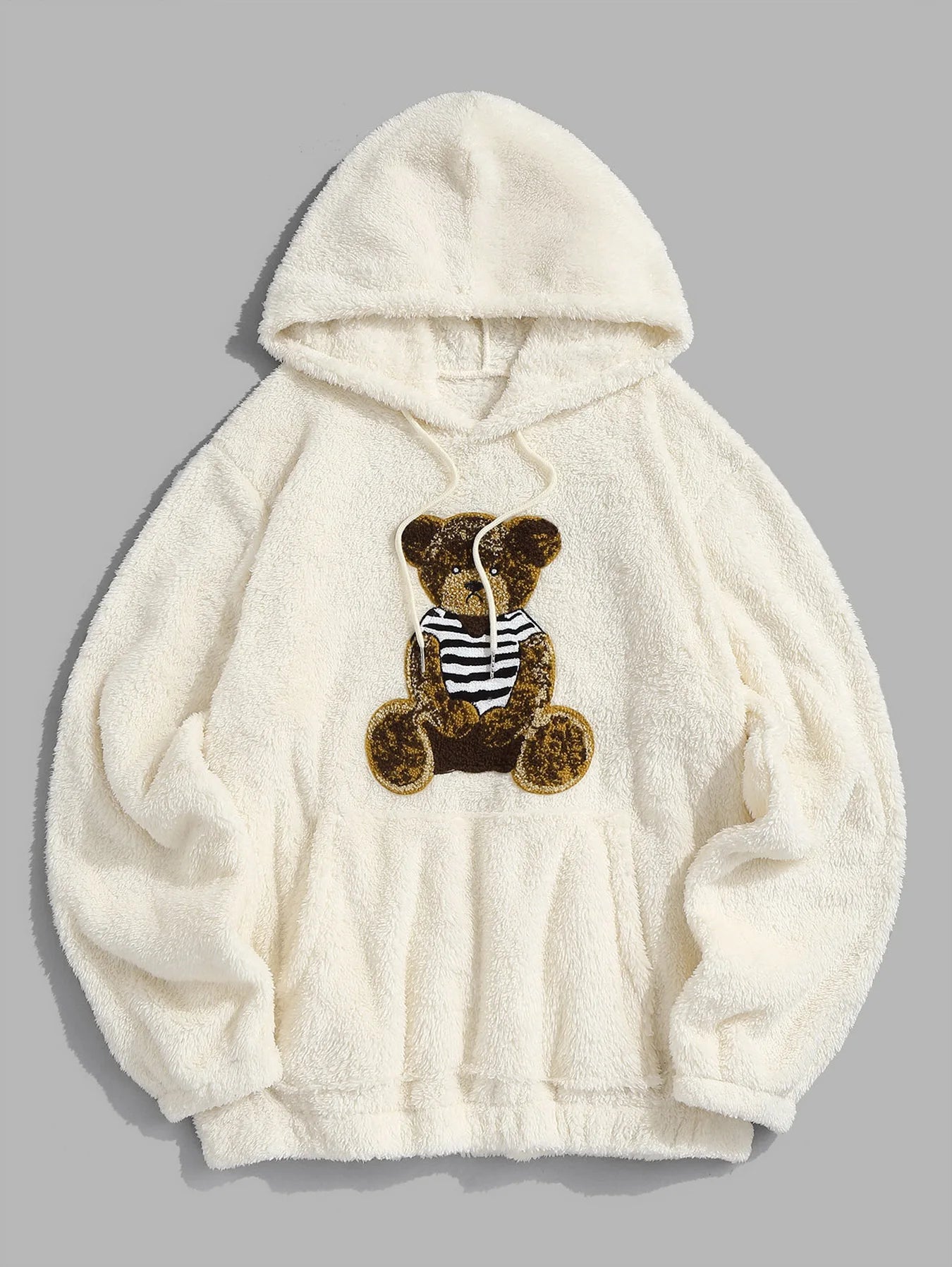 Men’s Teddy Bear Hoodie – Fluffy Faux Fur Pullover with Embroidered Bear & Kangaroo Pocket | 2025 Fuzzy Hoodie