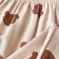 Cozy Teddy Bear Print Pajama Set for Women – Long Sleeve Lapel Top & Elastic Pants | Soft, Button-Up Sleepwear for Autumn
