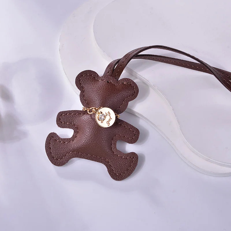 Cute PU Leather Bear Keychain – Fashion Bag Charm & Mirror Pendant for Women