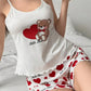 Summer Cute Love Bear Printed Pajamas Set for Women'S Loungewear Crop Tops and Shorts Sleepwear Home Wear Clothes
