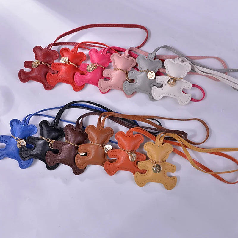 Cute PU Leather Bear Keychain – Fashion Bag Charm & Mirror Pendant for Women