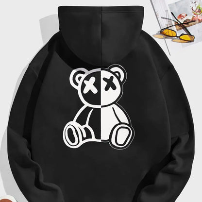 Hot-Selling Bear Print Hoodie – Men’s Fleece Sweatshirt Loose Fit, Autumn & Winter Pullover