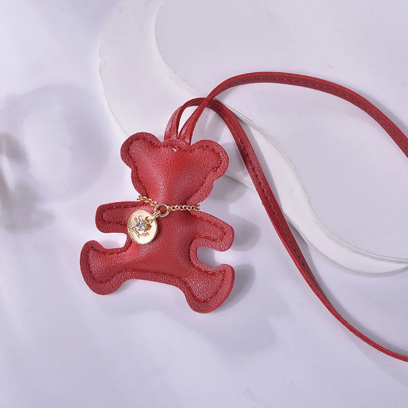 Cute PU Leather Bear Keychain – Fashion Bag Charm & Mirror Pendant for Women