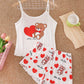Summer Cute Love Bear Printed Pajamas Set for Women'S Loungewear Crop Tops and Shorts Sleepwear Home Wear Clothes