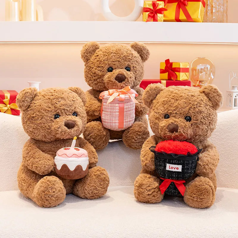 Warm Hearted Teddy Bear with Gift, Cake or Bouquet – Soft Plush Toy in Sweater for Girlfriend, Valentine's Day & Special Occasions
