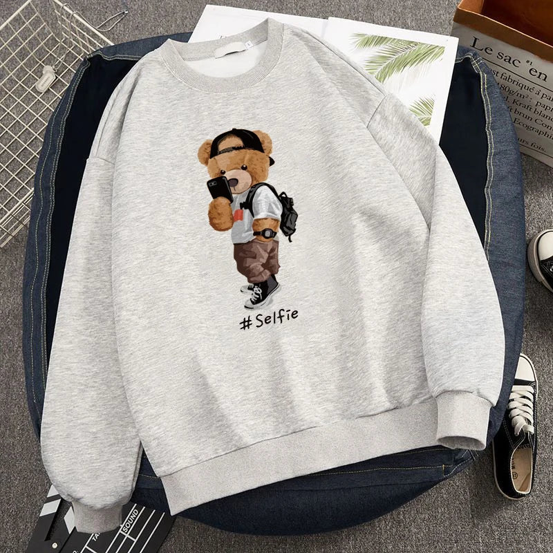 Teddy Bear Bear Graphic Sweatshirt – Men’s Casual Cotton Pullover | Autumn 2024 Streetwear