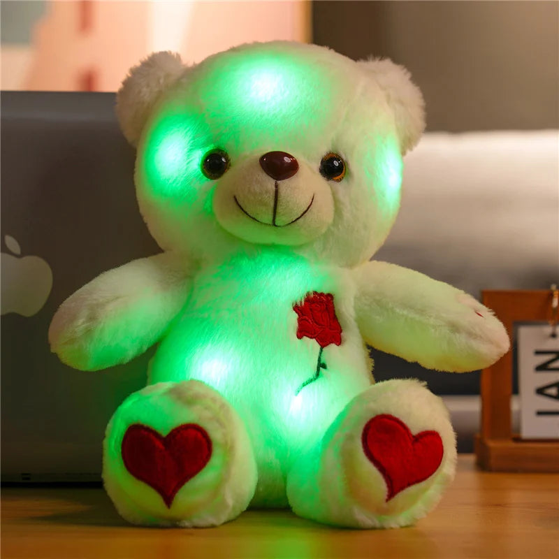 30cm Light-up Teddy Bear Light-up plush toy with bow, rose and heart of your choice