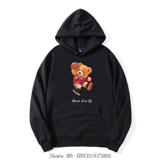 Basketball Teddy Bear Hoodie – Unisex Streetwear Pullover | Casual Cotton Sweatshirt 