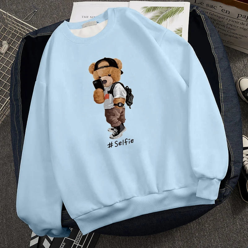 Teddy Bear Bear Graphic Sweatshirt – Men’s Casual Cotton Pullover | Autumn 2024 Streetwear