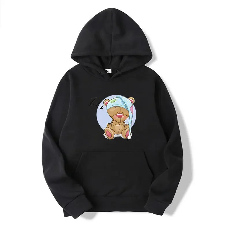 Sleeping Teddy Bear Hoodie – Casual Long Sleeve Sweatshirt for Teens | Relaxed Fit with Big Front Pocket
