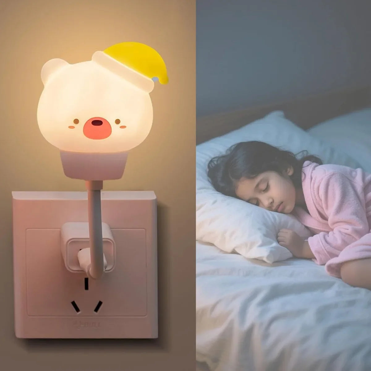 USB LED Night Light – Cute Cartoon Bear Lamp with Remote Control