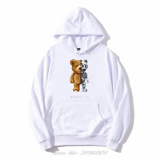 Robot Teddy Bear Hoodie –  Pullover Streetwear for Men Tech-Inspired Unisex Sweatshirt