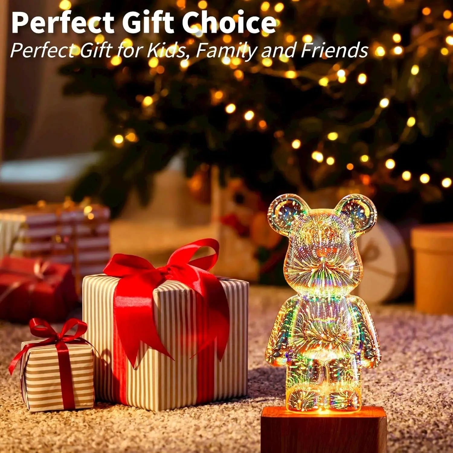 LED 3D Bear Fireworks Night Light – USB Ambient Lamp for Bedroom & Kids Room
