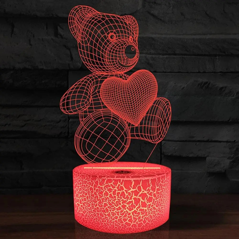 16-Color 3D Illusion Teddy Bear Night Light – LED Touch/Remote Lamp for Kids & Romantic Gifts