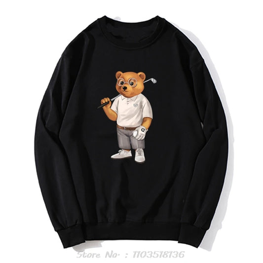 Gentleman Teddy Bear Golf Hoodie for Men – Oversized Cotton Streetwear Sweatshirt | Hip Hop Inspired Loose Fit